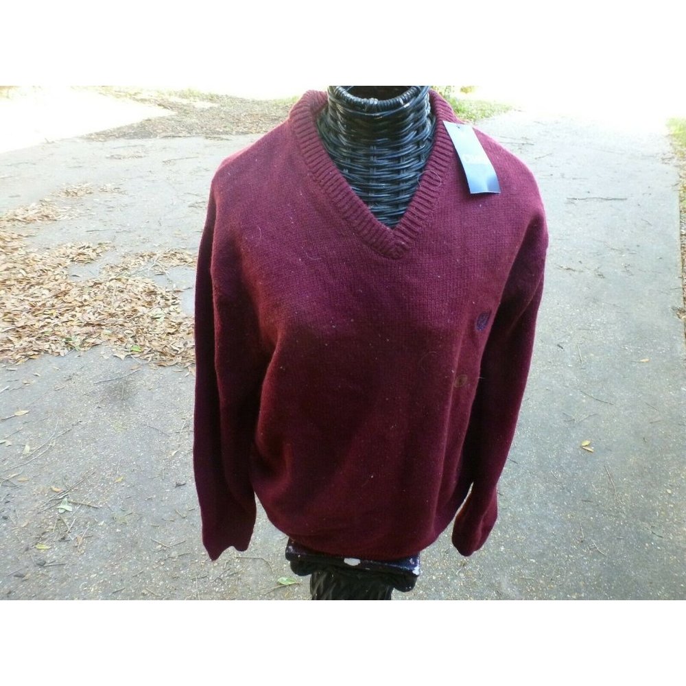 Chaps Mens Sweater's VNeck "Kent" Style # 63504 Maroon NWT Size Large